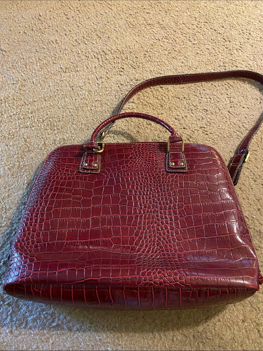 Worthington Croc-Embossed Burgundy Satchel with Detachable Strap